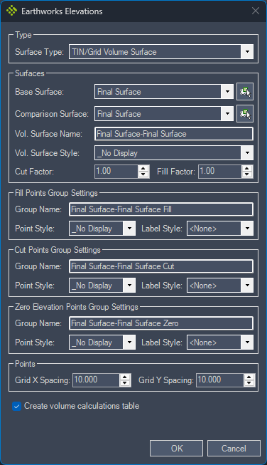 idas-earthworks-elevations-command screenshot