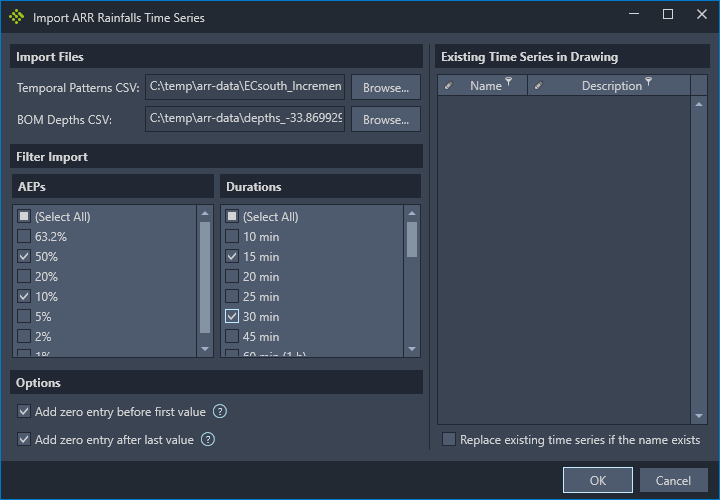 idas-import-arr-rainfalls-command screenshot