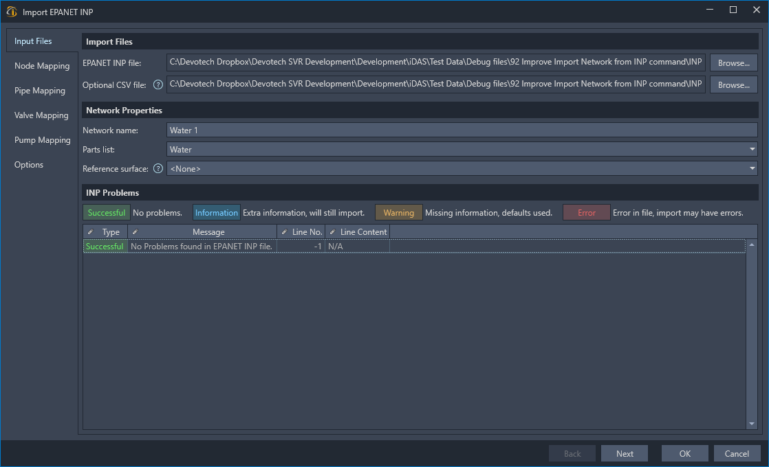 idas-import-epanet-inp-command screenshot