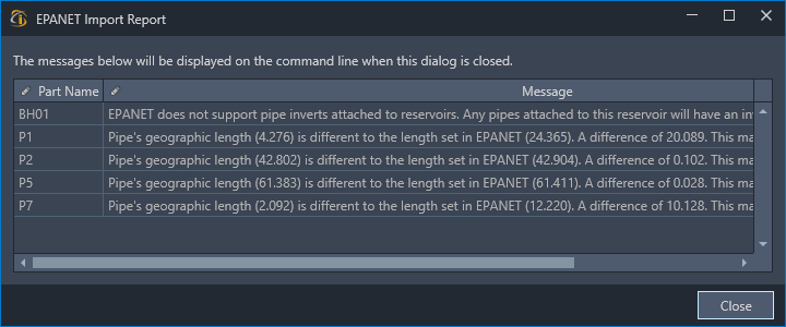 idas-import-epanet-inp-command screenshot
