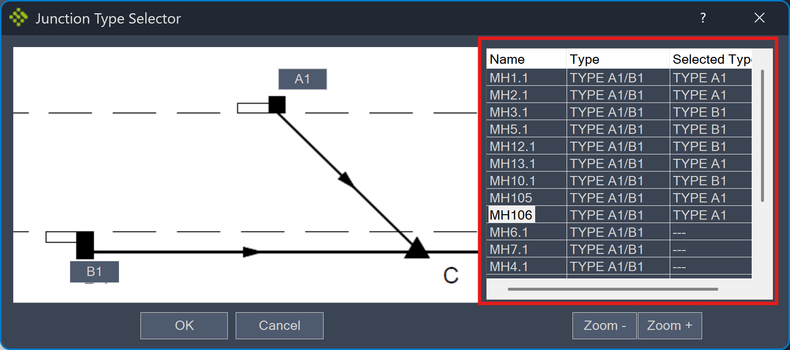idas-junction-types-command screenshot