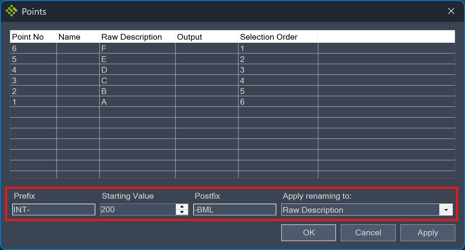 idas-rename-points-command screenshot