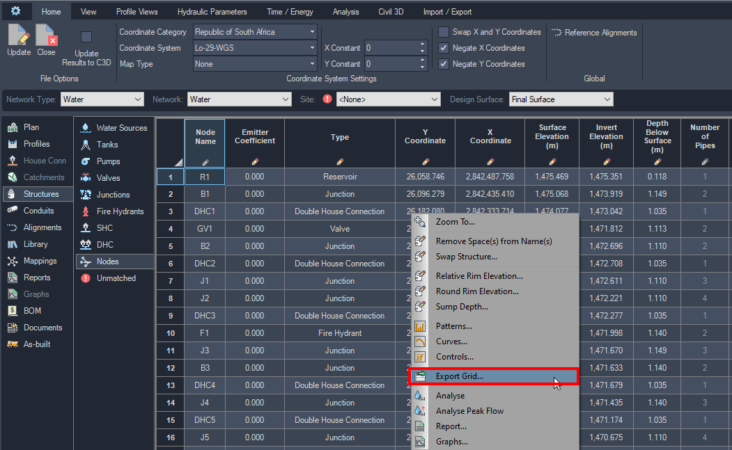 pipe-network-training-export-pipe-network-data screenshot